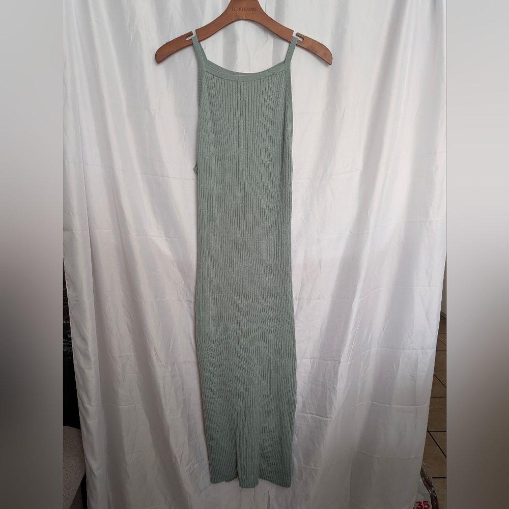 Naked Cashmere Ribbed Sleeveless Maxi Dress in Sage With Side Slit